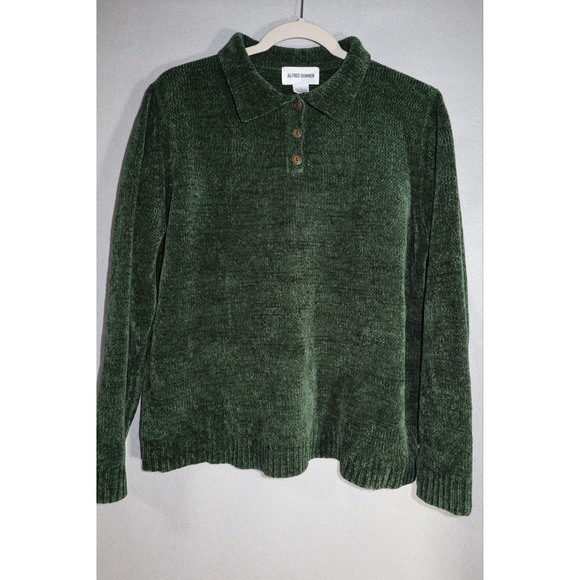 Alfred Dunner Womens large Hunter Green Knit Henley Shirt Blouse Long Sleeve - Picture 1 of 7